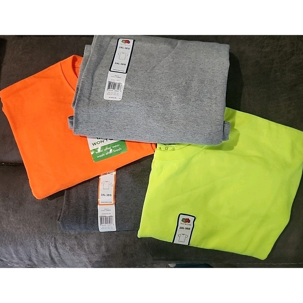 Fruit of the Loom Mens 3XL T-Shirt Bundle 4pk Grey Orange Green Charcoal NEW